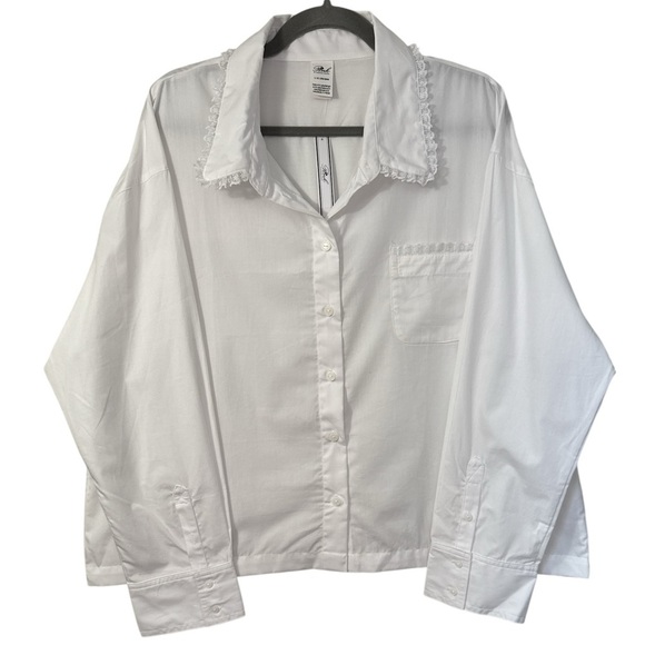 Victoria’s Secret Pink by Frankies Bikinis Lace Trim Crop Button Down Shirt - Picture 1 of 7